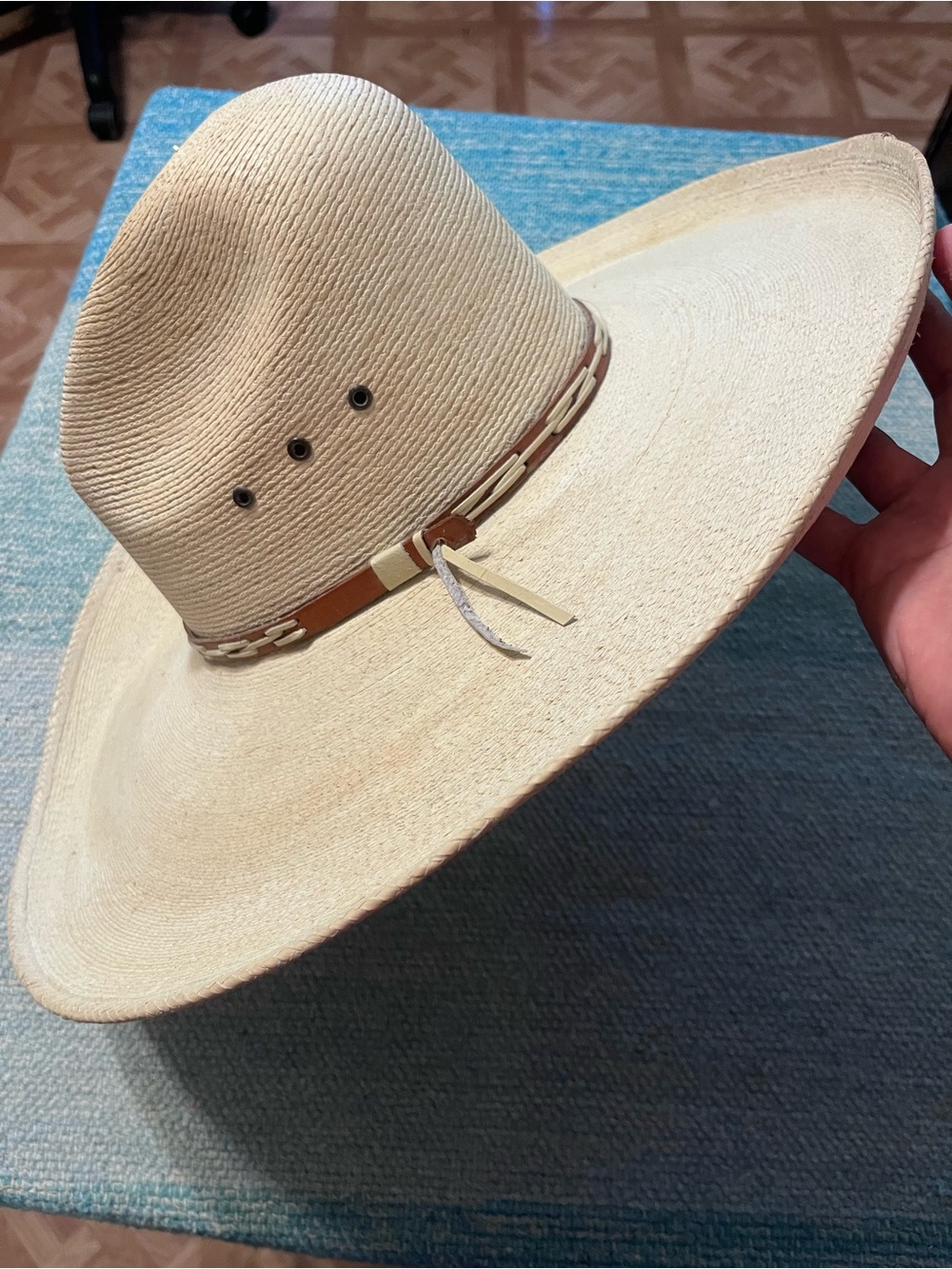 Texas Hat Company Vintage Palm Leaf Gus Crown Crease Cowboy Hat - Size 6 7/8